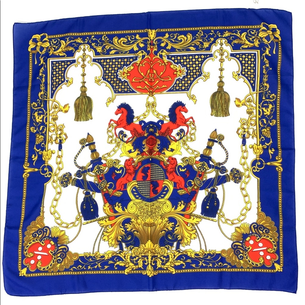Vintage Glentex Italian Scarf With Royal Theme ~ Horses, Lions, Knight, …